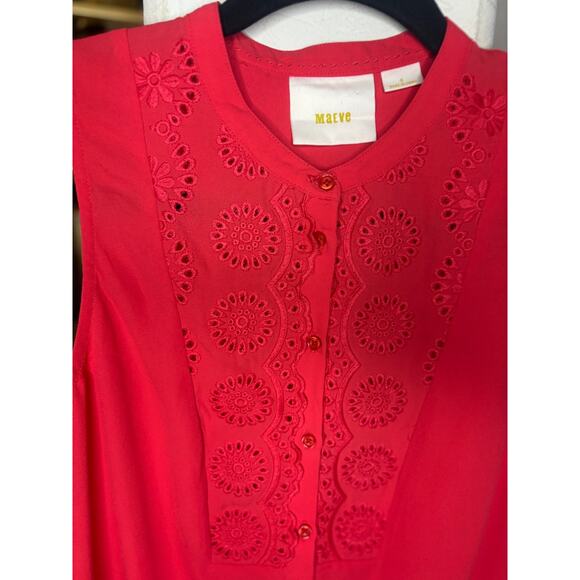 Anthropologie Maeve Marguerite Blouse Eyelet Sleeveless Pink Size 0 *Fits Large* - Picture 3 of 5
